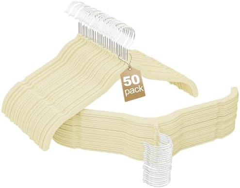 Velvet Shirt Hangers 50 Pack, No Shoulder Bumps for Clothes (Ivory)