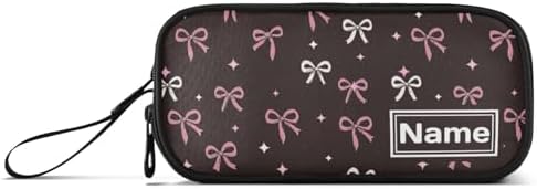 Wfrish Custom Pencil Case with Name,Pink Bow Stars Personalized Pencil Bag Large Big Capacity for Student Boys Girls Kids Teen, Customized Name Pencil Box for School Office