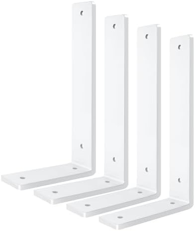 White Floating Shelf Bracket 6 Inch, 4 Pack Heavy Duty Shelf Brackets, Wall Shelf Bracket for DIY Decorative with Mounti