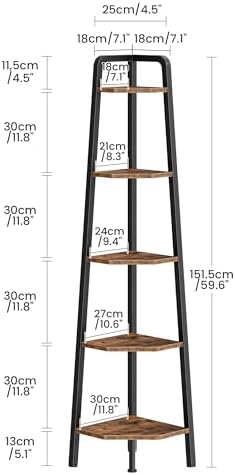 CHOEZON Corner Shelf, 5-Tier Ladder Corner Shelf, Ladder Bookshelf, 59.6" Tall Vertical Display Stand, Metal Frame Books