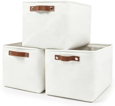 Bagnizer Storage Bins Large Fabric Storage Baskets for Shelves 3 Pack, Decorative Linen Closet Baskets with Handles for 