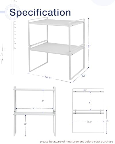 Nxconsu Stackable Cabinet Shelf Organizer 2 Pack, Wide Tall White