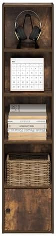 Furinno LUDER Book Shelf, 5-Tier Bookshelf with Open Shelf, Standing Bookcase with 1 Door Cabinet, 9.3 x 12 x 52, for Or
