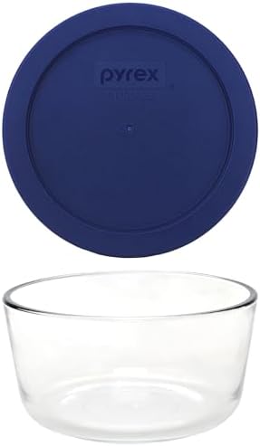 Pyrex (2 7201 4-Cup Glass Bowls with (2) 7201-PC Blue Lids - Made in USA