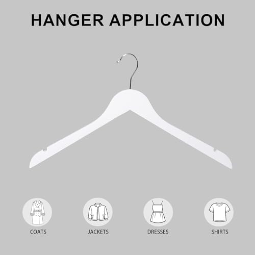 Wooden Top Hangers with 360° Swivel Hook, White, 12-Pack