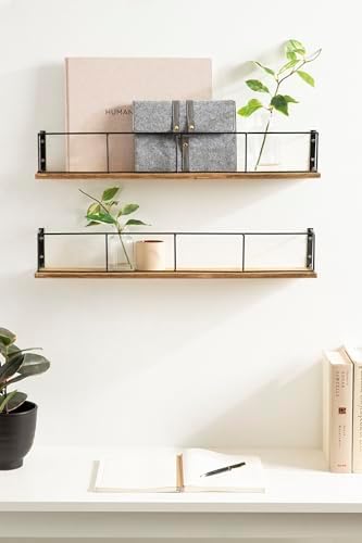 Kate and Laurel Benbrook 24 inch 2-Pack Wood and Metal Floating Wall Shelves, Rustic Brown and Black