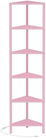 TUTOTAK Corner Shelf with LED Light, 6-Tier Corner Bookshelf