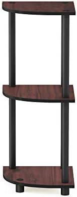 Furinno Turn-N-Tube Toolless Assembly 3-Tier Corner Shelf, Brown Corner Book Shelf, Open Shelves Bookshelf, for Organiza