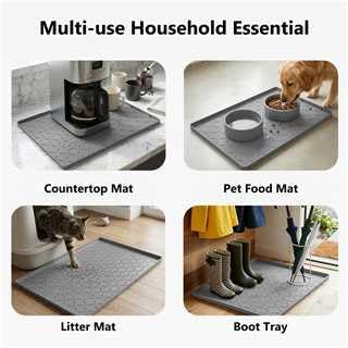 MateeyLife Silicone Mat Waterproof 12"X19", Ideal for Dog and Cat Food Mat, Dog Bowl Mats for Food and Water, Pet Placemat with Lip for Messy Drinkers to Protect Floor, Dark Grey