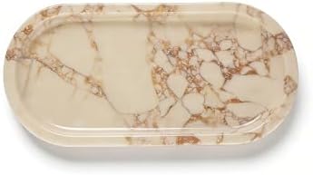 OOBOOB Oval Natural Marble Bathroom Tray for Decor Countertop, Marble Vanity Tray for Candles Perfume, Jewelry, Cosmetic