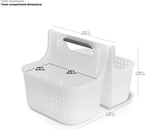 madesmart Large Portable Shower Caddy, Hold Soap, Shampoo, Hair Supplies and Beauty Products, Cleaning Supplies Organizer for Home, Dorm, Plastic Shower Tote, Soft Handle, Frost