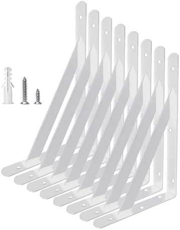 Heavy Duty Shelf Brackets Wall Mount Steel Bracket Wall Brackets for Shelves (White, 10 x 6 Inch-4 Pairs)