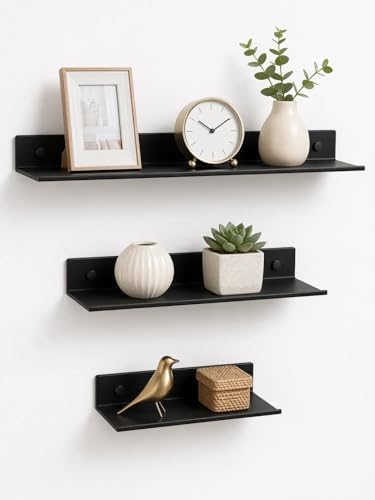 Z metnal Bathroom Shelf, Small Floating Wall Shelves, Decorative Ledge Shelf, Aluminum, Wall Mounted, Matt Black, 16/12/
