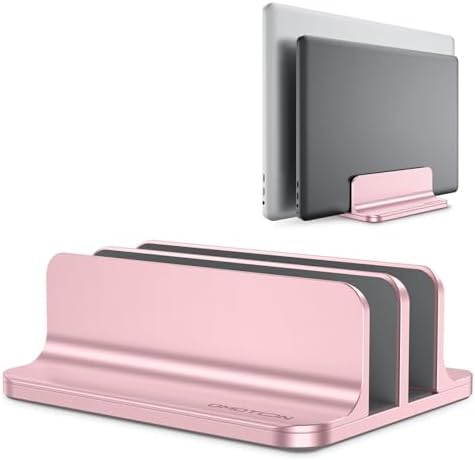 OMOTON Dual Vertical Desk Laptop Stand Holder, Fits MacBook Air, Rose Gold