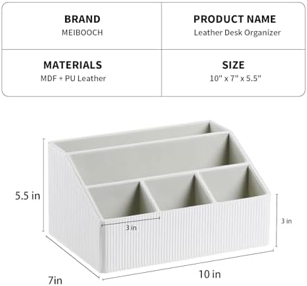 PU Leather Desk Organizer, Remote Control Holder, Ivory