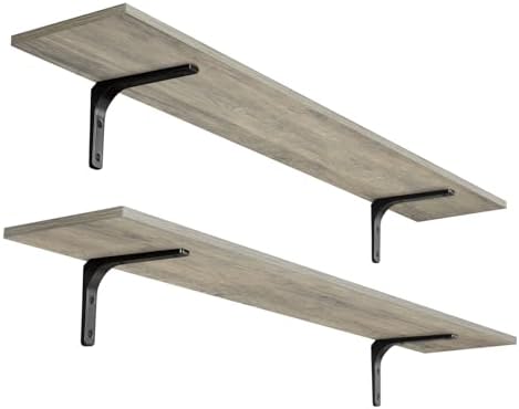 DINZI LVJ Long Wall Shelves, 47.3Inch Wooden Wall Mounted Shelves, Set of 2
