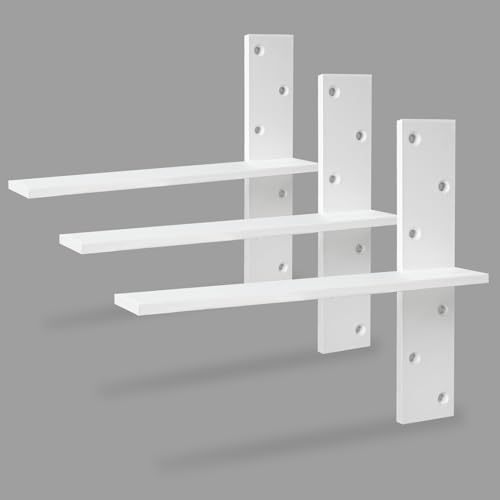 Free Hanging Countertop Support Bracket 16" Lx2.5 W 3 Pack White Heavy Duty Hidden Floating Wall Shelf Bracket 3/8" Thic