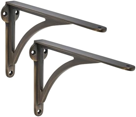 Khtumeware 100% Solid Brass Decorative Shelf Brackets, 4.5-inch Wall-Mounted Shelving Brackets, 2-Pack Brushed Antique B