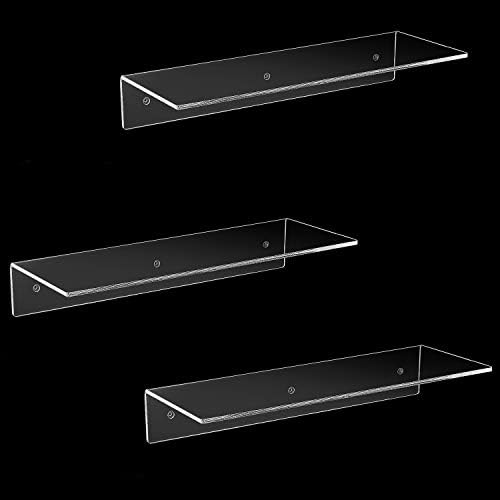 MyGift 17-Inch Clear Acrylic Floating Shelves - Wall Mounted Modern Crystal Display Shelf Racks, Set of 3