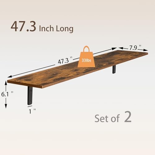 DINZI LVJ Long Wall Shelves, 47.3Inch Wooden Wall Mounted Shelves, Set of 2