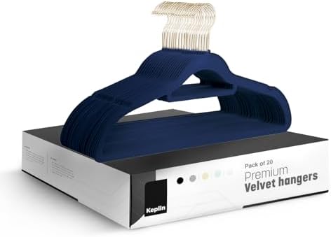 KEPLIN Velvet Hangers 20 Pack (41.5cm) - Non-Slip Clothes Coat Hangers with Tie Bar and 360 Degree Hook for Home Storage Durable, Sturdy & Space Saving Wardrobe (Navy Blue, 20 Pack)