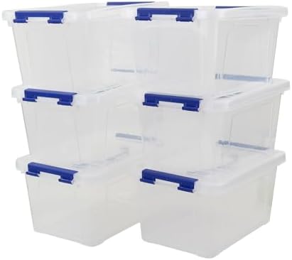 6 L Plastic Storage Box, Clear Boxes with Handles Set of 6