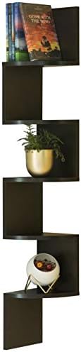 Basicwise 5 Tier Wall Mount Corner Shelf, Black (QI003554.BK)