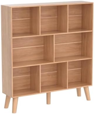 LEYAOYAO 8 Cube Bookshelf, Mid-Century Modern Book Shelf with Legs, Natural