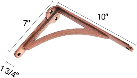 Khtumeware 100% Solid Brass Decorative Shelf Brackets, 10-inch Wall-Mounted Shelving Brackets, 2-Pack Antique Copper Vin