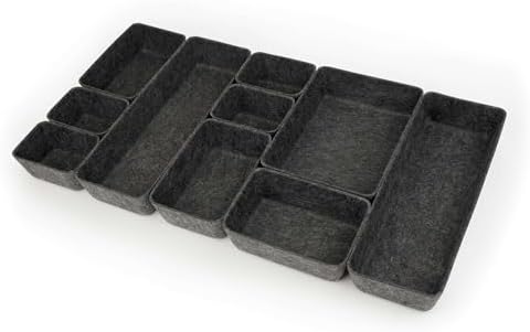 Three by Three Seattle Recycled Felt Storage Bins Set of 10 (Charcoal)