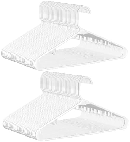 SUPER DEAL Plastic Hangers 100 Pack, Clothes Hangers with Double Hooks for Adults for Coats, Dresses, Shirts, Pants, Lightweight Yet Space Saving, White