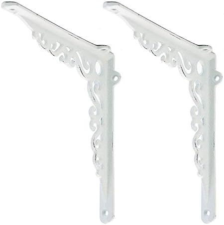 Sungmor Cast Iron Shelf Brackets - 90° Right Angle 2PC White & 7.3 Inch