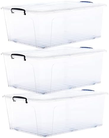 Superio Storage Containers With Wheels (3 Pack), Stackable Large Storage Containers With Lids, Durable Latches (32 Qt)
