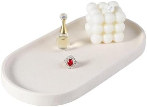 Koville Creamy White Marble Tray for Bathroom, 12"x6" Natural Luxury Marble Vanity Tray for Home Decor Countertop, Stone