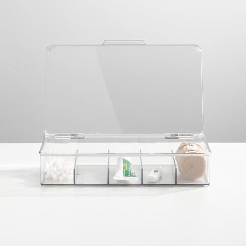 mDesign Plastic Divided Stackable Hair, Makeup & Jewelry Organizer Box with Hinge Lid for Bathroom Vanity Countertop - 5