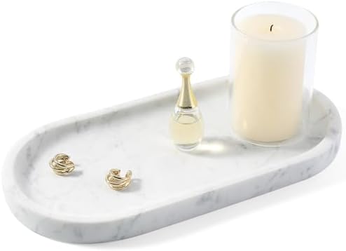 Koville Natural White Marble Tray for Home Decor, 10" x 5" Marble Vanity Tray for Bathroom Countertop Organizer Stone Tr