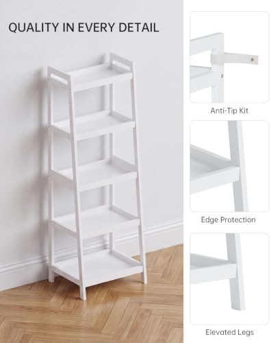 SMIBUY Bamboo Ladder Bookcase, Bathroom Storage Rack Organizer, 4 Tier and 5 Tier Freestanding Plant Display Stand Space