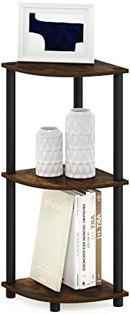 Furinno TURN-N-TUBE Corner Shelf, 3-Tier Corner Bookshelf, Display Storage Shelves with Open Shelves, for Organization a