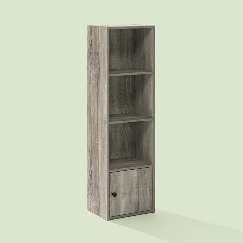 Hagen 4-Tier Bookshelf, 42 Inch Tall Bookcase with Open Shelves and Door, for Living Room, Home Office, Olive Oak
