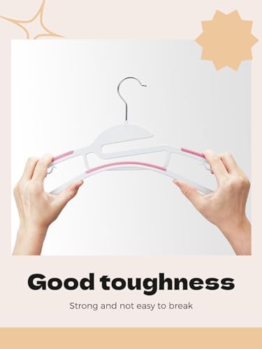 HOUSE DAY Pink Plastic Hangers 50 Pack, Slim Space Saving, Non Slip Hangers with Rubber Pads, Sturdy Coat Hanger for Closet, S-Shaped Clothes Hanger for Shirt, Suit, Pant, Skirt