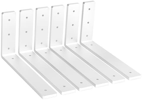 Heavy Duty Shelf Brackets, 6 Pack 12 Inch White L Metal Shelving Brackets, 5mm Thick Rustic Shelf Support Bracket for DI