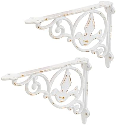 Sungmor 9.2 Inch Cast Iron Brackets for Shelves - 2 Pack Rustic White