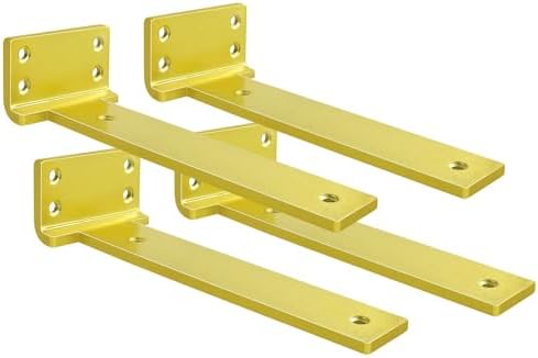 Gold Floating Shelf Brackets 10 inch 4 Pack L Brackets for Floating Shelves Metal Heavy Duty Shelf Bracket for DIY Shelv