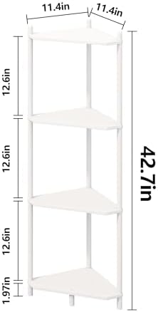 Corner Shelf Stand - 4 Tier Bamboo Small Corner Bookshelf for Office Kitchen Bedroom Plant Stand Living Room Decor Small