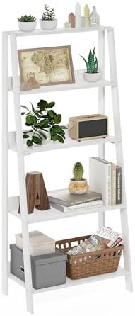 Furinno Ladder 5-Tier Book Shelf, Leaning Standing Shelf, White
