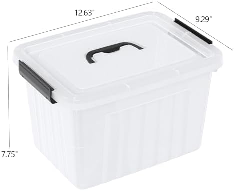 Clear Storage Latch Bin 12 Quart, Plastic Organizing Box, 6-Pack