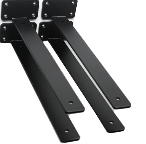 4 Pack - 14 inch Black Hidden L Shelf Bracket (1/5 Inch Thicked) Iron Floating Shelf Brackets Rustic Industrial Metal Br