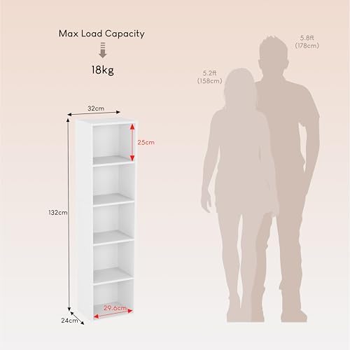 Vida Designs Oxford 5 Tier Cube Bookcase White Wooden Shelf Unit for Office Living Room Furniture