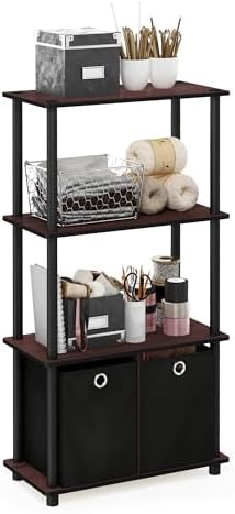 Furinno GO GREEN Storage Shelf Set of 2, 4-Tier Storage Rack with Bins, Book Shelf, Display Rack, with Storage Bins, for