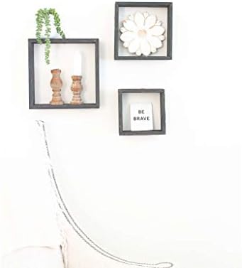 BARNWOODUSA Black Rustic Shelves, Square Floating Wood Shadowbox, Home Deco